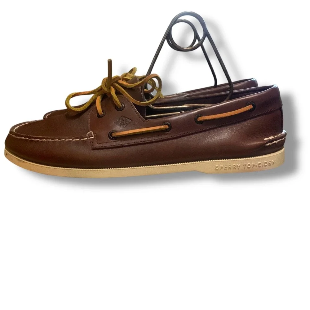 Sperry Top Sider Men's Authentic Original 2 Eye Brown Leather Boat Loafers Sz 12